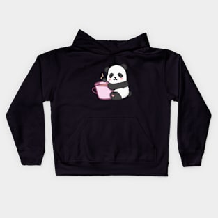 Panda bear hugging a cup of coffee Kids Hoodie